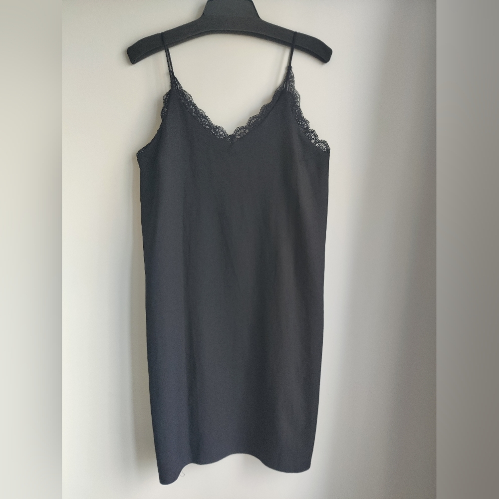 Elegant Black Lace Trim Slip Dress